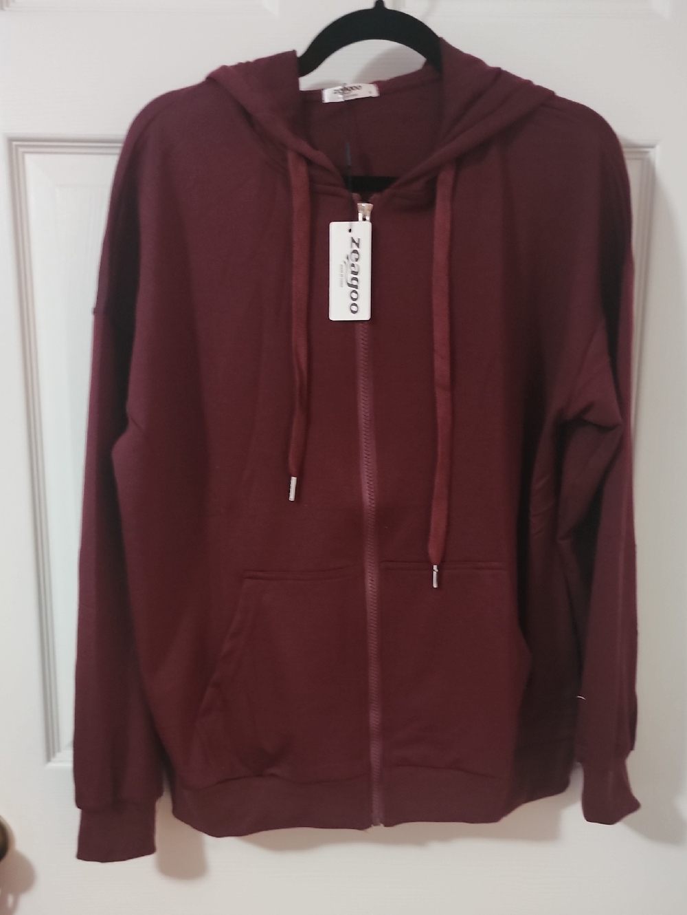 zeagoo Burgundy Zip-Up Lightweight Hoodie Jacket
